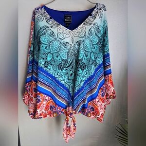 Coco Bianco Bandana Print Style Blouse Batwing sleeve Tie Knot front Small